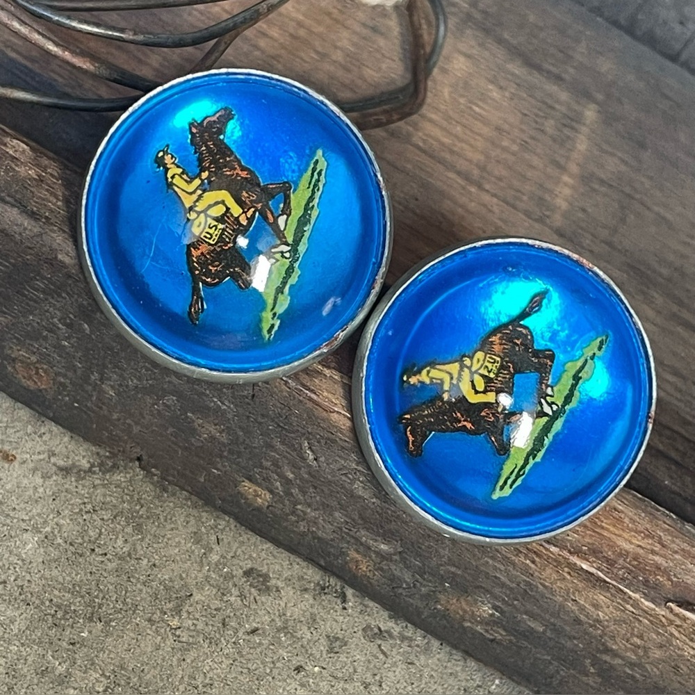 Vintage Bridle Rosette Pair US Mail Western Americana Horse & Rider